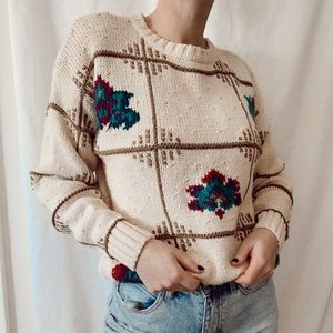 Vintage Grandpa Style Knit Woven Sweater